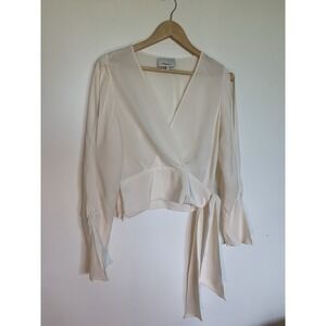 3 1 Phillip Lim Blouse Sz 8 100% Ivory Faux Wrap Tie Slit Arms Ballet core